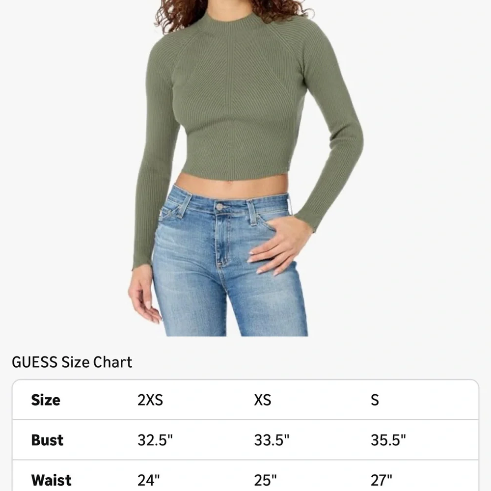 Guess Marie Open Back Olive Ribbed Knit Long Sleeve Crop Top Sweater size Medium
